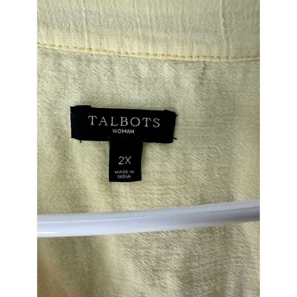Talbots Woman Yellow Cotton Gauze Button Down Roll Tab Sleeve Shirt 2X Resort - Picture 3 of 7